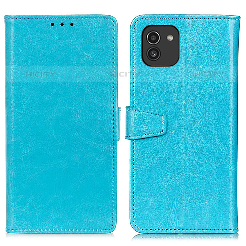 Handytasche Stand Schutzhülle Flip Leder Hülle A06D für Samsung Galaxy A03 Hellblau Plus