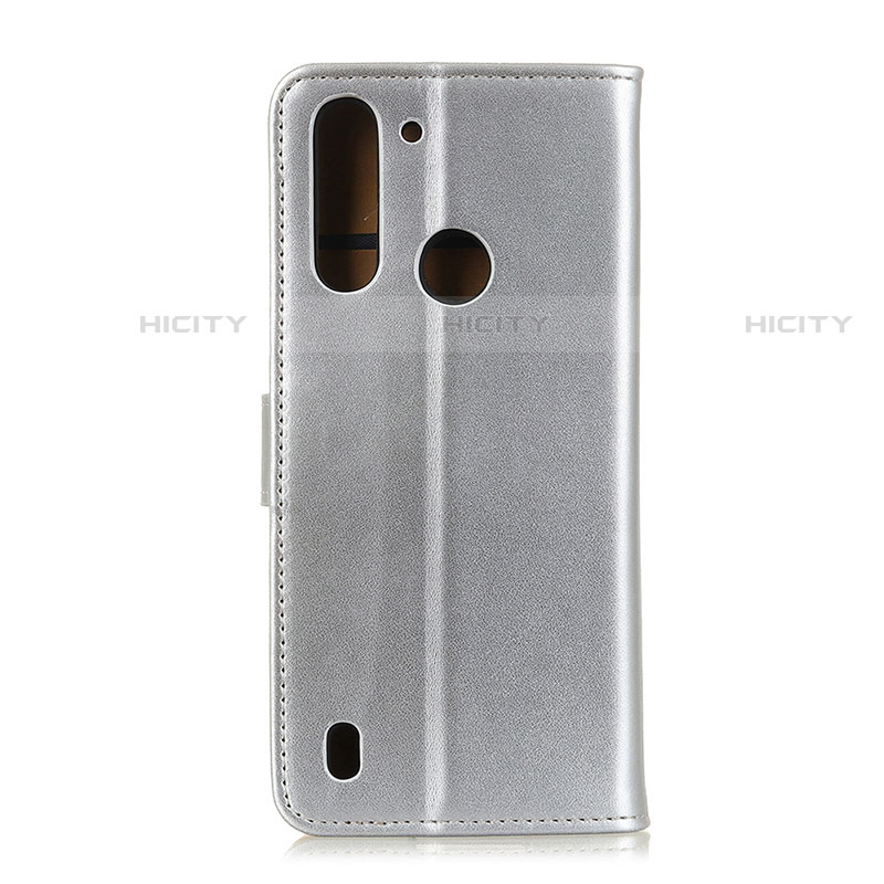 Handytasche Stand Schutzhülle Flip Leder Hülle A08D für Motorola Moto One Fusion Silber