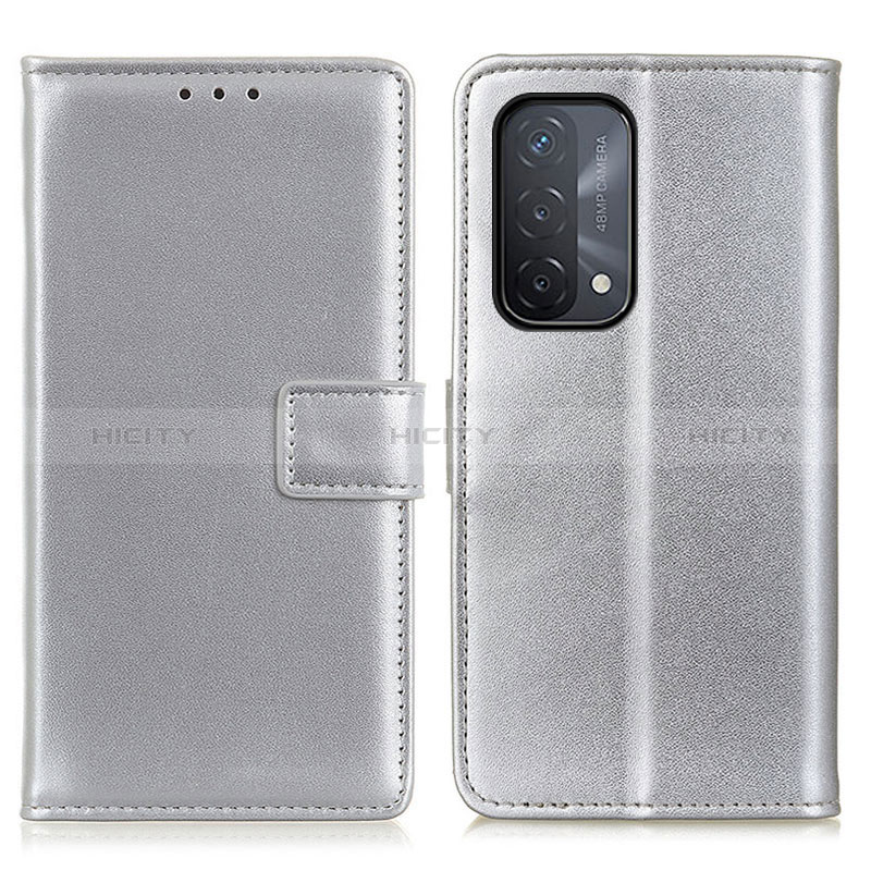 Handytasche Stand Schutzhülle Flip Leder Hülle A08D für Oppo A74 5G Silber