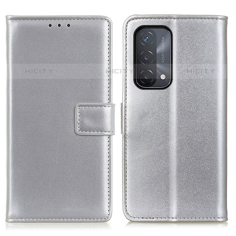 Handytasche Stand Schutzhülle Flip Leder Hülle A08D für Oppo A93 5G Silber Plus