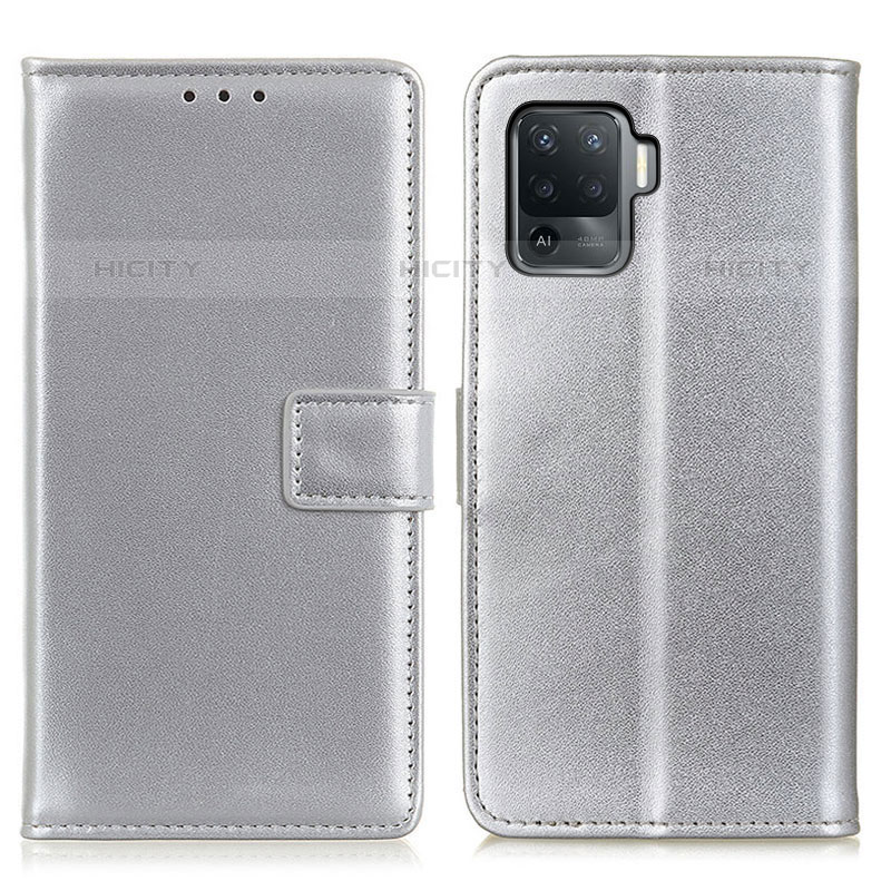 Handytasche Stand Schutzhülle Flip Leder Hülle A08D für Oppo A94 4G Silber Plus