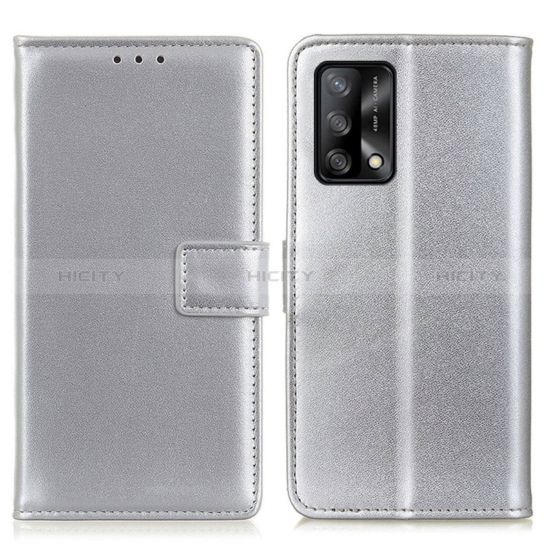 Handytasche Stand Schutzhülle Flip Leder Hülle A08D für Oppo F19s Silber