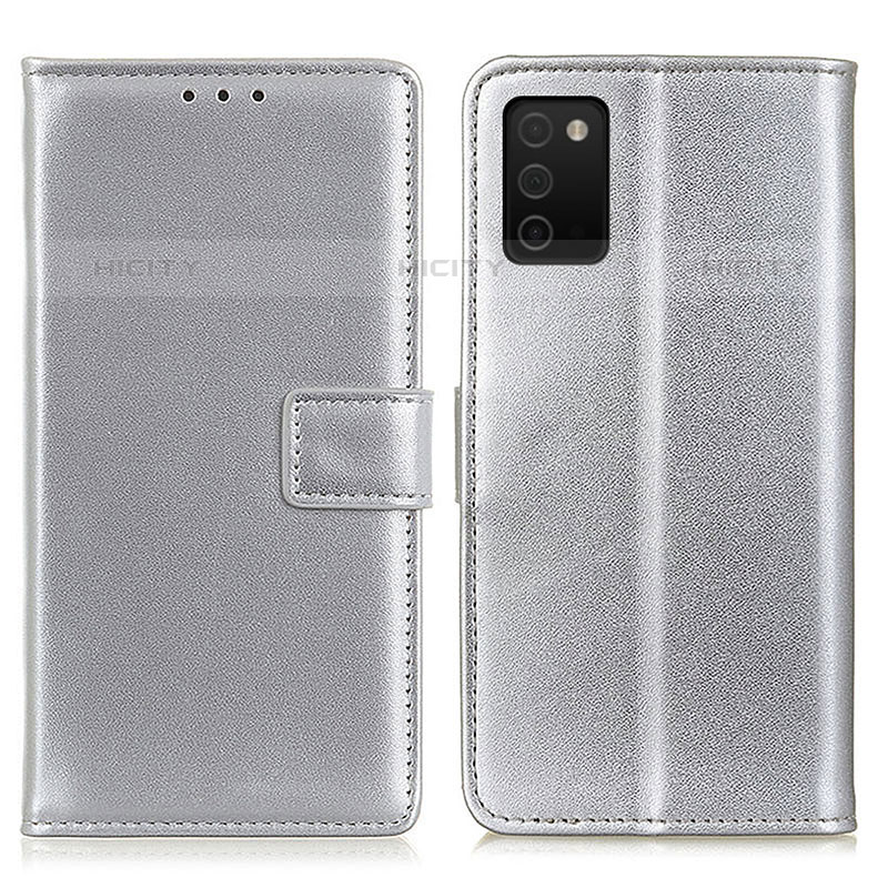 Handytasche Stand Schutzhülle Flip Leder Hülle A08D für Samsung Galaxy M02s Silber Plus