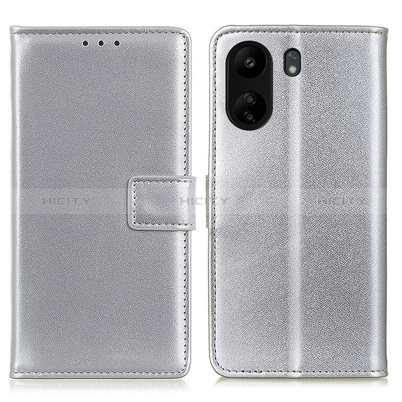 Handytasche Stand Schutzhülle Flip Leder Hülle A08D für Xiaomi Redmi 13C Silber