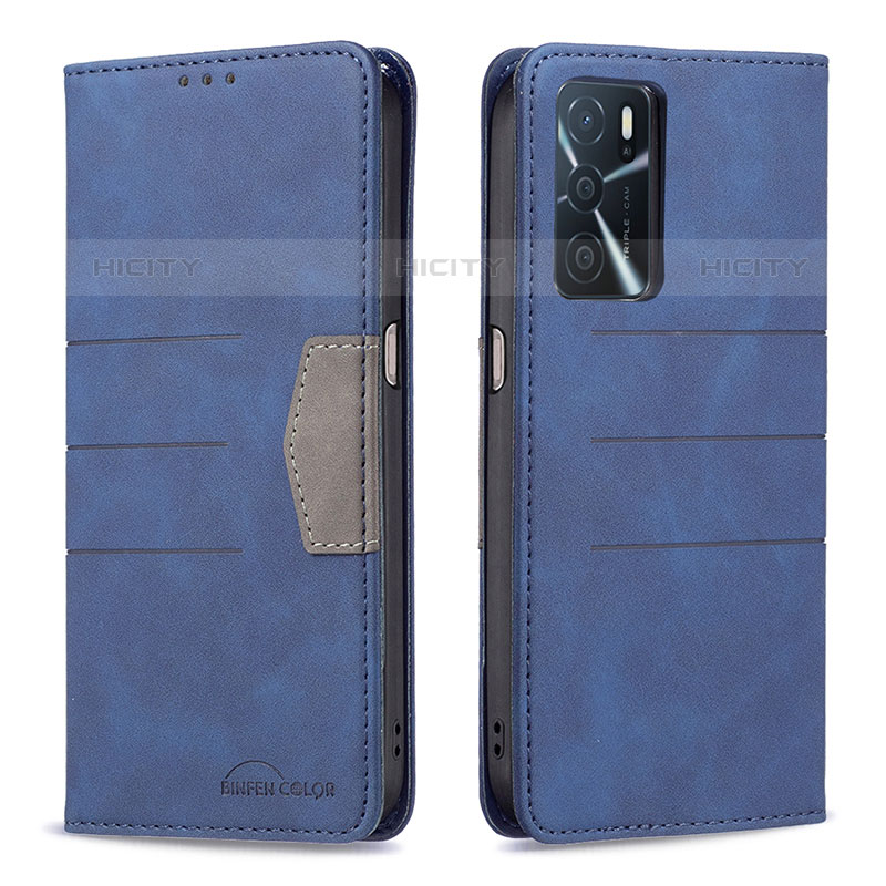 Handytasche Stand Schutzhülle Flip Leder Hülle B01F für Oppo A16s Blau Plus