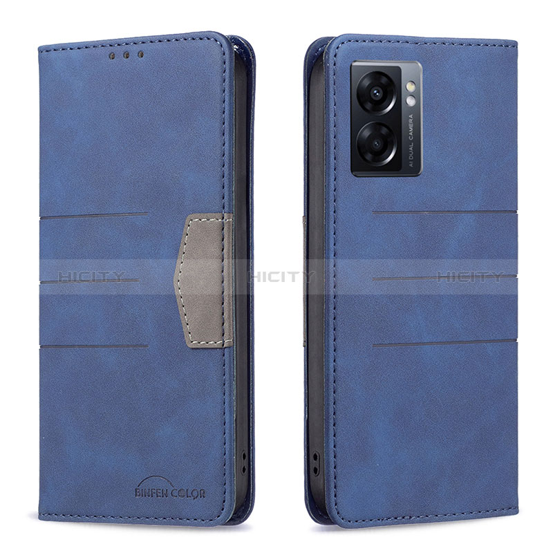 Handytasche Stand Schutzhülle Flip Leder Hülle B01F für Oppo A56S 5G Blau