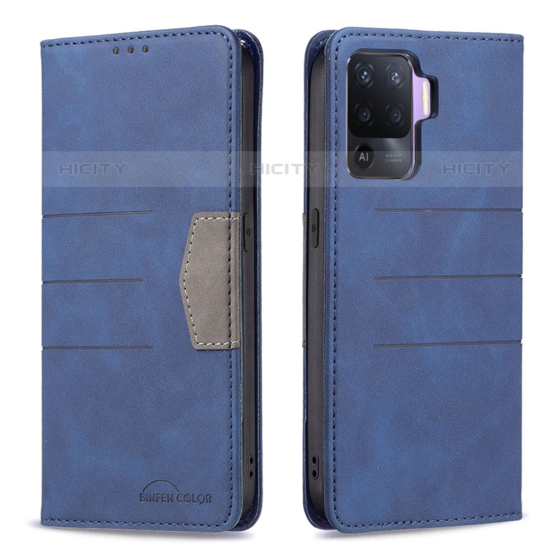 Handytasche Stand Schutzhülle Flip Leder Hülle B01F für Oppo Reno5 F Blau