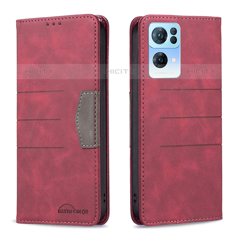 Handytasche Stand Schutzhülle Flip Leder Hülle B01F für Oppo Reno7 Pro 5G Rot