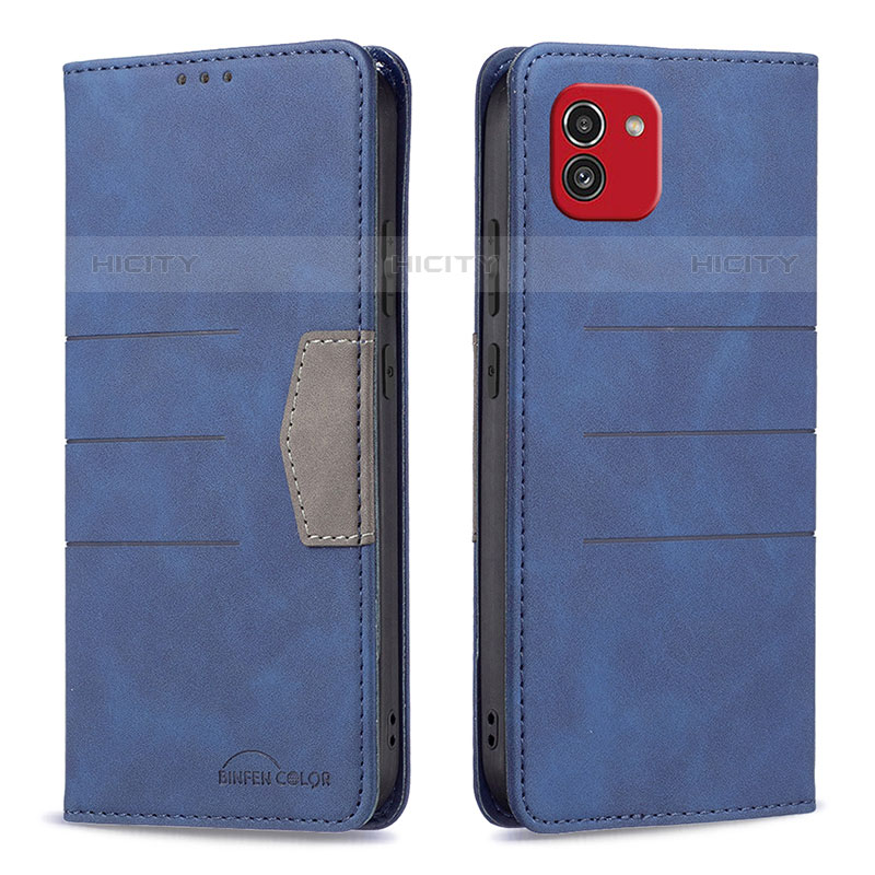 Handytasche Stand Schutzhülle Flip Leder Hülle B01F für Samsung Galaxy A03 Blau