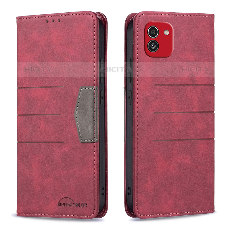 Handytasche Stand Schutzhülle Flip Leder Hülle B01F für Samsung Galaxy A03 Rot