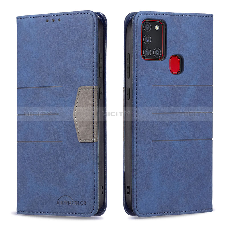 Handytasche Stand Schutzhülle Flip Leder Hülle B01F für Samsung Galaxy A21s Blau