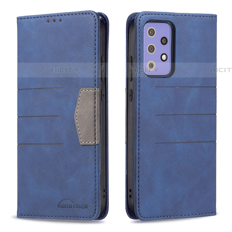 Handytasche Stand Schutzhülle Flip Leder Hülle B01F für Samsung Galaxy A72 5G Blau Plus