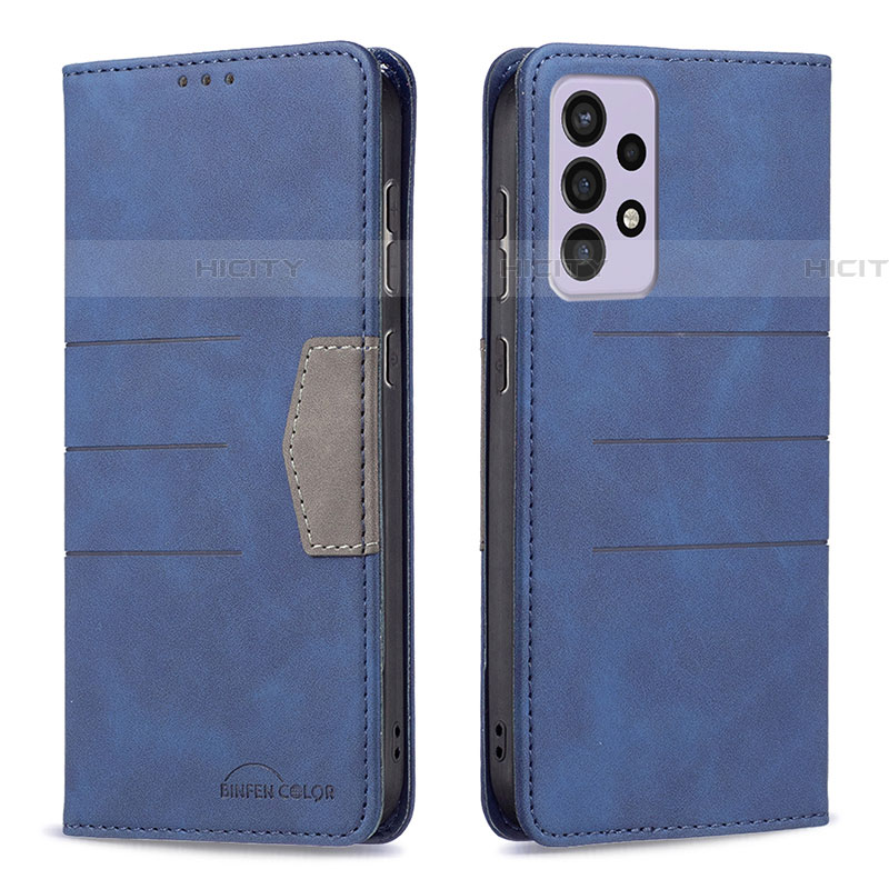 Handytasche Stand Schutzhülle Flip Leder Hülle B01F für Samsung Galaxy A73 5G Blau