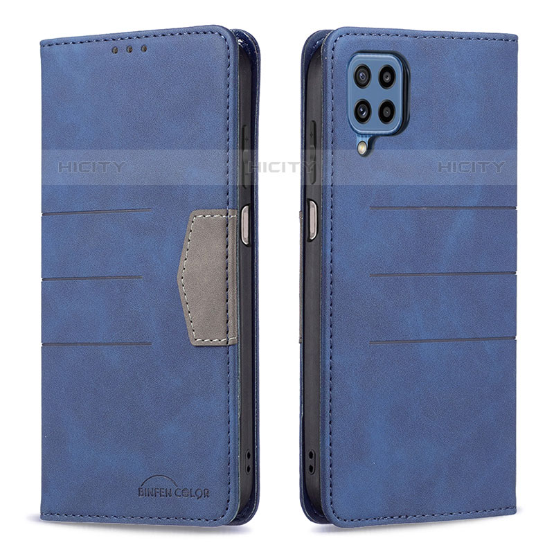 Handytasche Stand Schutzhülle Flip Leder Hülle B01F für Samsung Galaxy M32 4G Blau