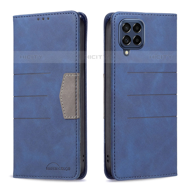 Handytasche Stand Schutzhülle Flip Leder Hülle B01F für Samsung Galaxy M53 5G Blau