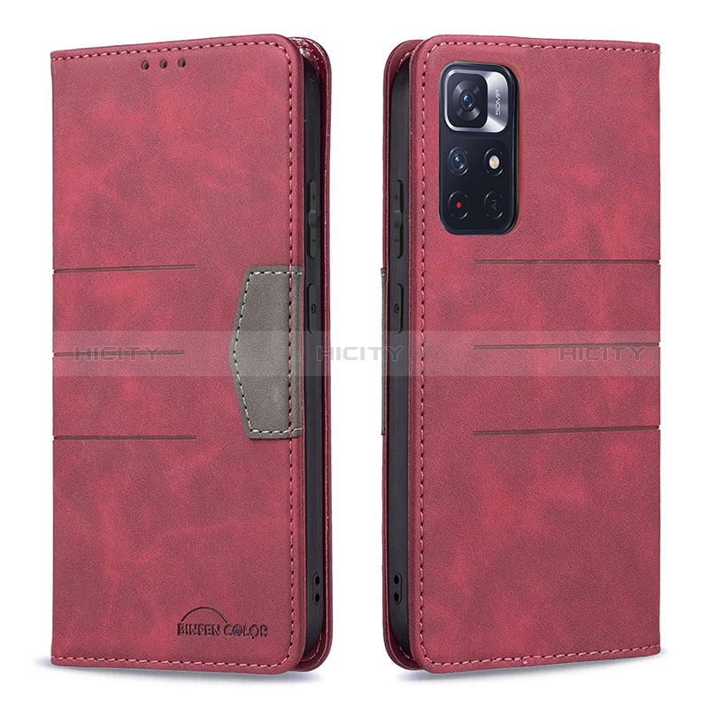 Handytasche Stand Schutzhülle Flip Leder Hülle B01F für Xiaomi Redmi Note 11 5G Rot Plus