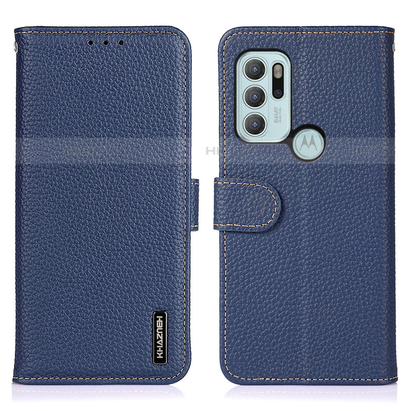 Handytasche Stand Schutzhülle Flip Leder Hülle B01H für Motorola Moto G60s Blau