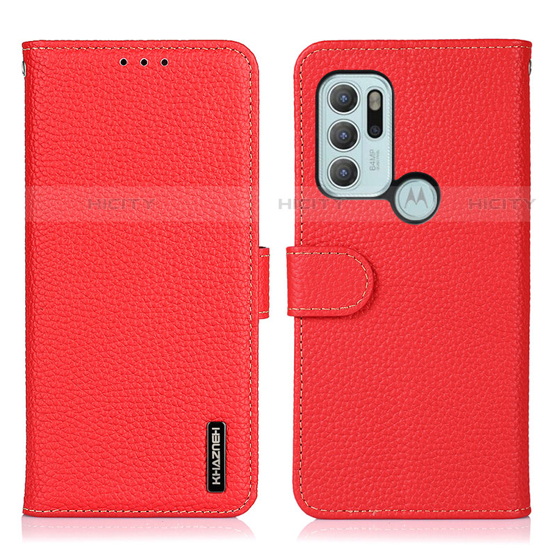 Handytasche Stand Schutzhülle Flip Leder Hülle B01H für Motorola Moto G60s Rot