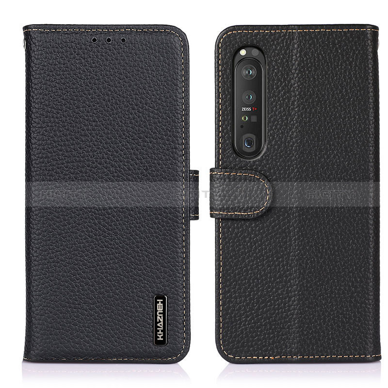 Handytasche Stand Schutzhülle Flip Leder Hülle B01H für Sony Xperia 1 III Schwarz