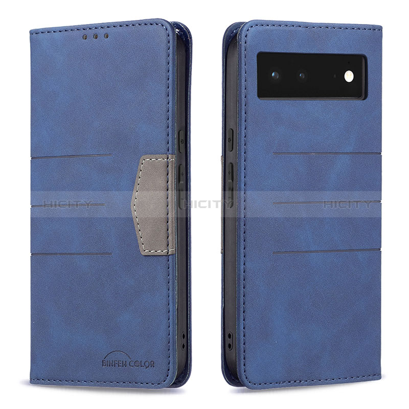 Handytasche Stand Schutzhülle Flip Leder Hülle B02F für Google Pixel 6 5G Blau