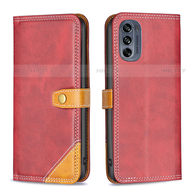 Handytasche Stand Schutzhülle Flip Leder Hülle B02F für Motorola Moto G62 5G Rot