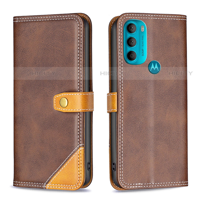 Handytasche Stand Schutzhülle Flip Leder Hülle B02F für Motorola Moto G71 5G Braun