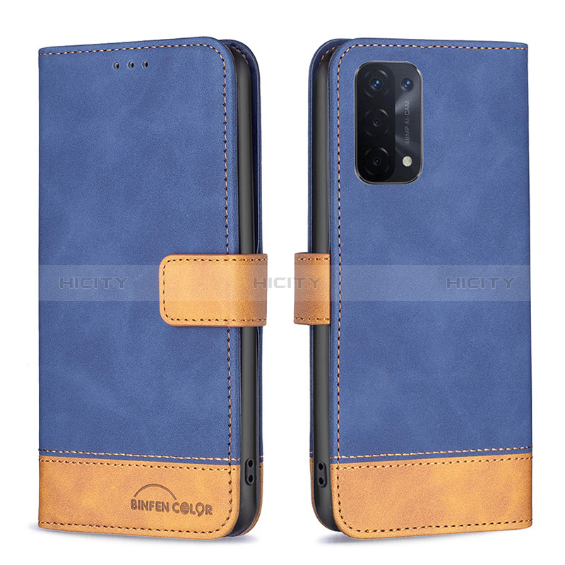 Handytasche Stand Schutzhülle Flip Leder Hülle B02F für Oppo A54 5G Blau Plus