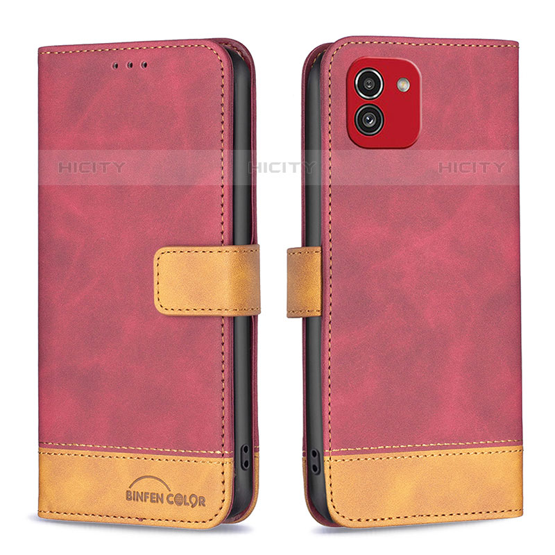 Handytasche Stand Schutzhülle Flip Leder Hülle B02F für Samsung Galaxy A03 Rot