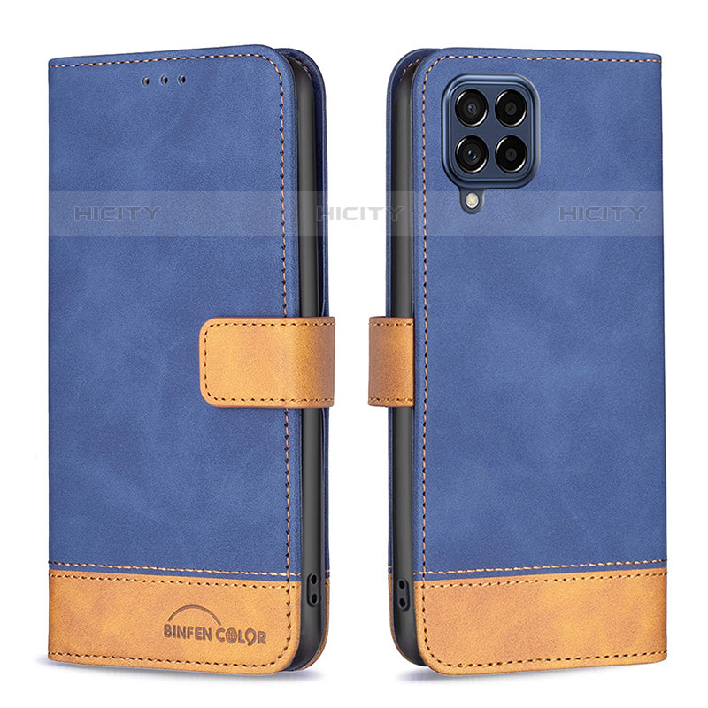 Handytasche Stand Schutzhülle Flip Leder Hülle B02F für Samsung Galaxy M53 5G Blau