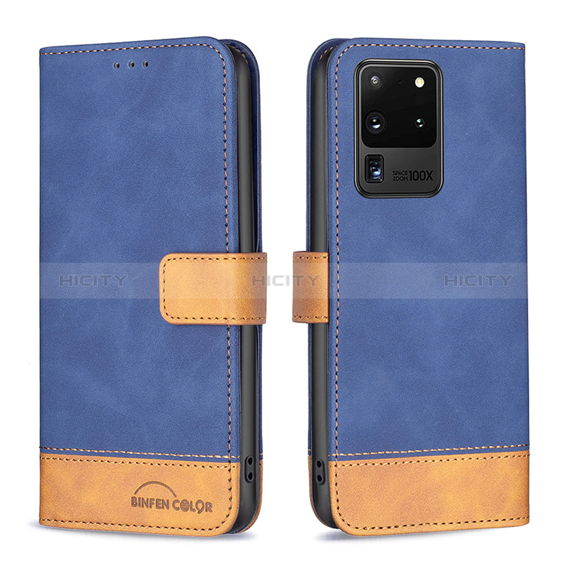 Handytasche Stand Schutzhülle Flip Leder Hülle B02F für Samsung Galaxy S20 Ultra 5G Blau Plus