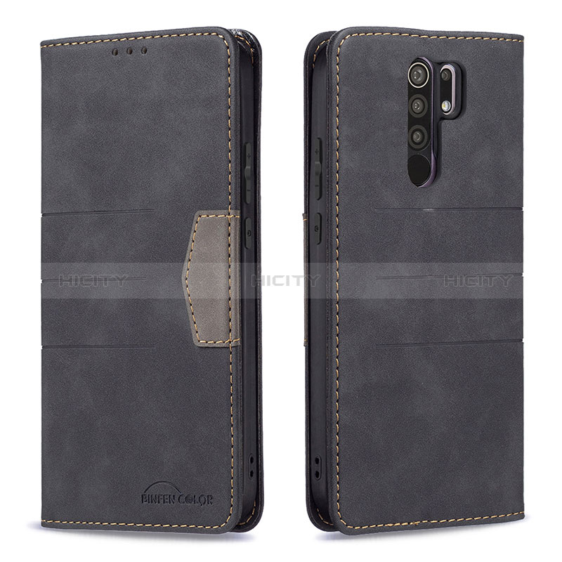 Handytasche Stand Schutzhülle Flip Leder Hülle B02F für Xiaomi Redmi 9 Schwarz