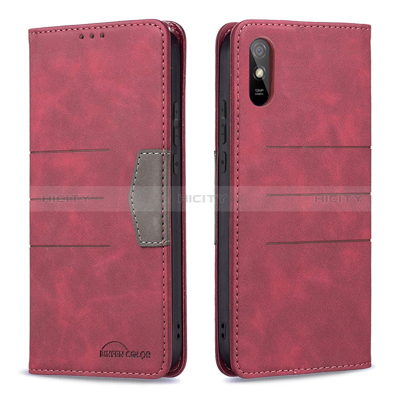 Handytasche Stand Schutzhülle Flip Leder Hülle B02F für Xiaomi Redmi 9i Rot Plus