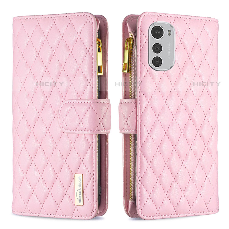 Handytasche Stand Schutzhülle Flip Leder Hülle B03F für Motorola Moto E32s Rosa