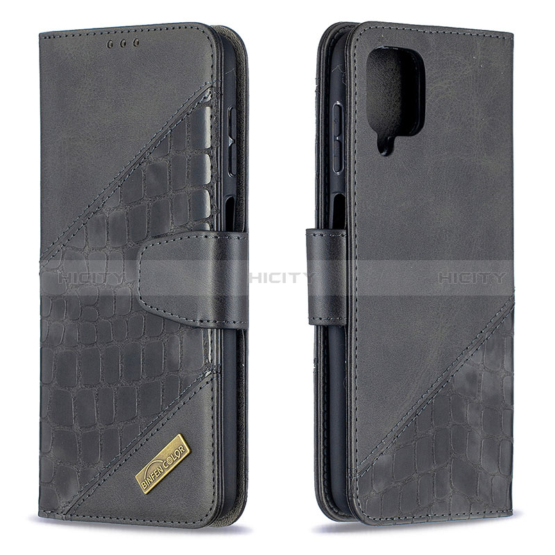 Handytasche Stand Schutzhülle Flip Leder Hülle B03F für Samsung Galaxy A12 5G Schwarz Plus