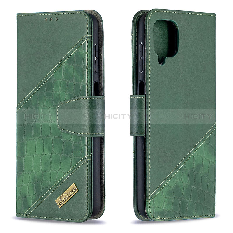 Handytasche Stand Schutzhülle Flip Leder Hülle B03F für Samsung Galaxy A12 Dunkelgrau