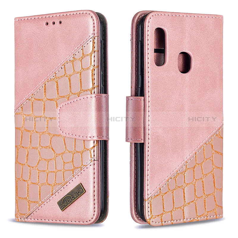 Handytasche Stand Schutzhülle Flip Leder Hülle B03F für Samsung Galaxy A20e Rosegold