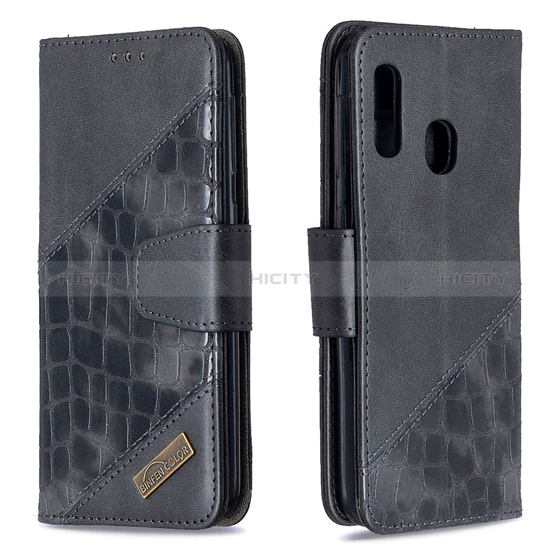 Handytasche Stand Schutzhülle Flip Leder Hülle B03F für Samsung Galaxy A20e Schwarz