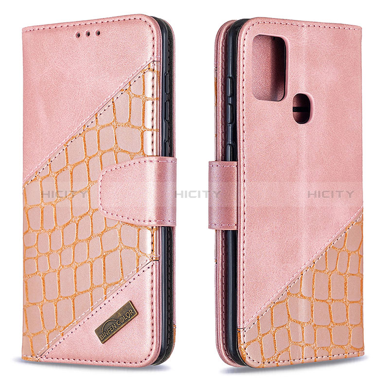 Handytasche Stand Schutzhülle Flip Leder Hülle B03F für Samsung Galaxy A21s Rosegold Plus