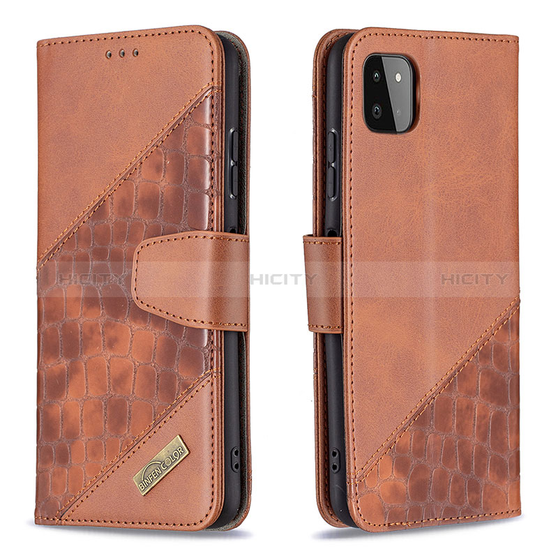 Handytasche Stand Schutzhülle Flip Leder Hülle B03F für Samsung Galaxy A22s 5G Braun