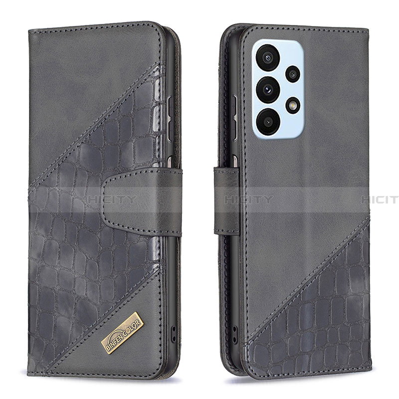 Handytasche Stand Schutzhülle Flip Leder Hülle B03F für Samsung Galaxy A23 4G Schwarz