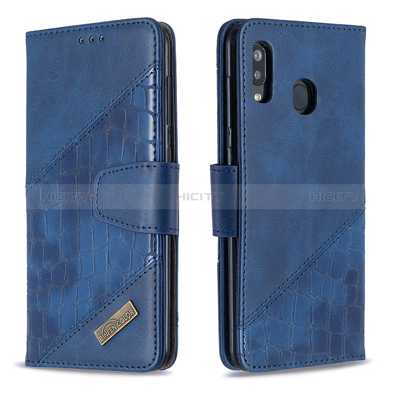 Handytasche Stand Schutzhülle Flip Leder Hülle B03F für Samsung Galaxy A30 Blau Plus