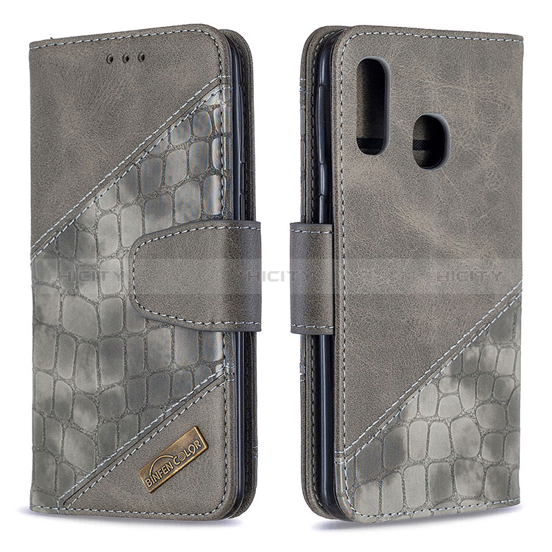 Handytasche Stand Schutzhülle Flip Leder Hülle B03F für Samsung Galaxy A40 Dunkelgrau Plus