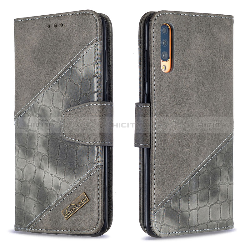 Handytasche Stand Schutzhülle Flip Leder Hülle B03F für Samsung Galaxy A70S Dunkelgrau Plus