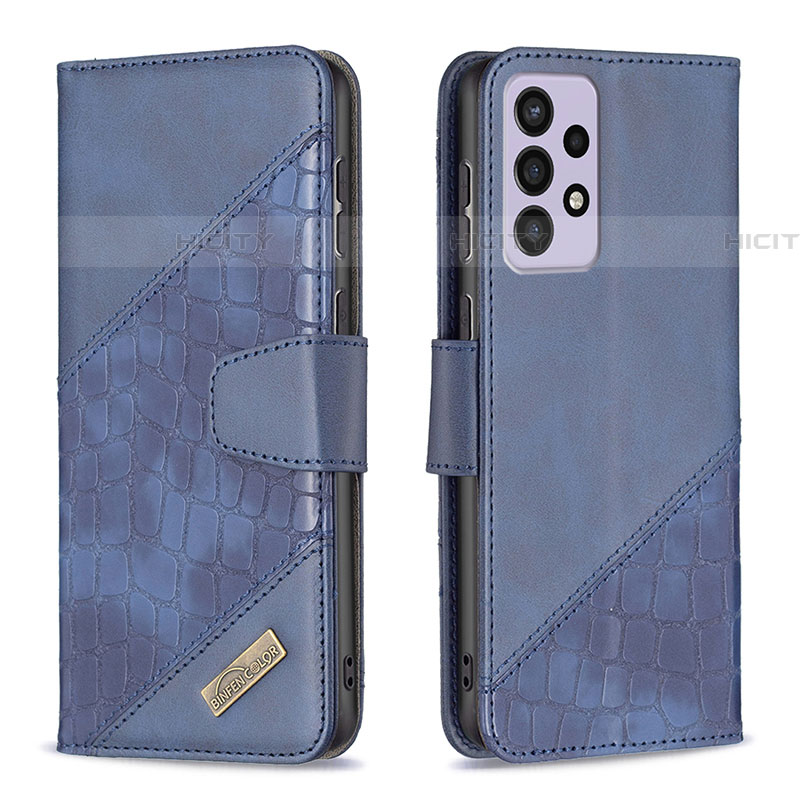 Handytasche Stand Schutzhülle Flip Leder Hülle B03F für Samsung Galaxy A73 5G Blau