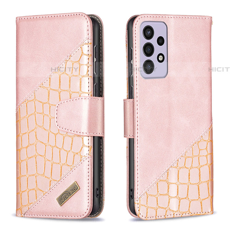 Handytasche Stand Schutzhülle Flip Leder Hülle B03F für Samsung Galaxy A73 5G Rosegold Plus