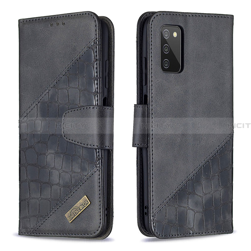 Handytasche Stand Schutzhülle Flip Leder Hülle B03F für Samsung Galaxy F02S SM-E025F Schwarz Plus