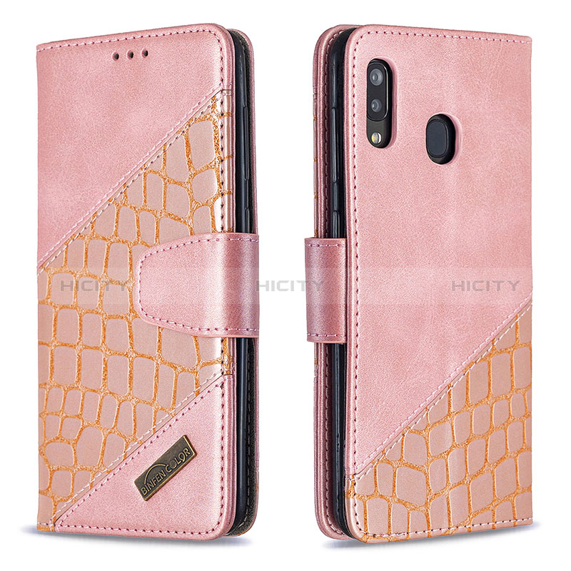 Handytasche Stand Schutzhülle Flip Leder Hülle B03F für Samsung Galaxy M10S Rosegold Plus