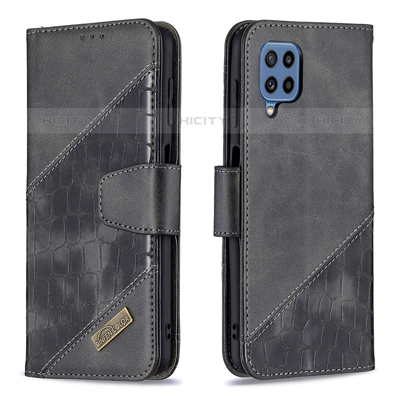 Handytasche Stand Schutzhülle Flip Leder Hülle B03F für Samsung Galaxy M32 4G Schwarz