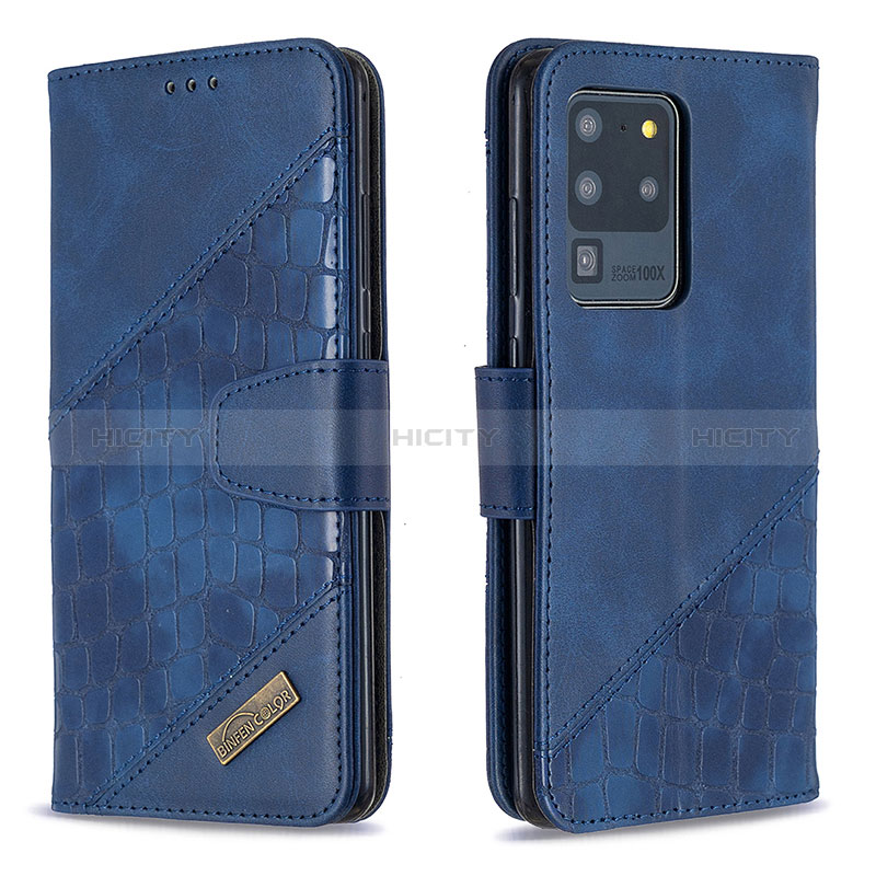 Handytasche Stand Schutzhülle Flip Leder Hülle B03F für Samsung Galaxy S20 Ultra 5G Blau