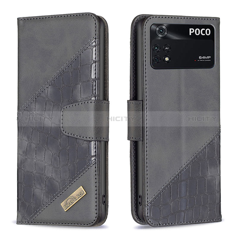 Handytasche Stand Schutzhülle Flip Leder Hülle B03F für Xiaomi Poco M4 Pro 4G Schwarz